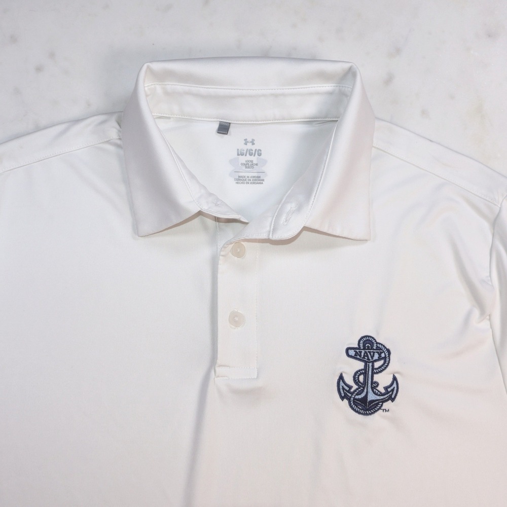 Under Armour Mens US Navy Midshipmen White Performance Polo Shirt L